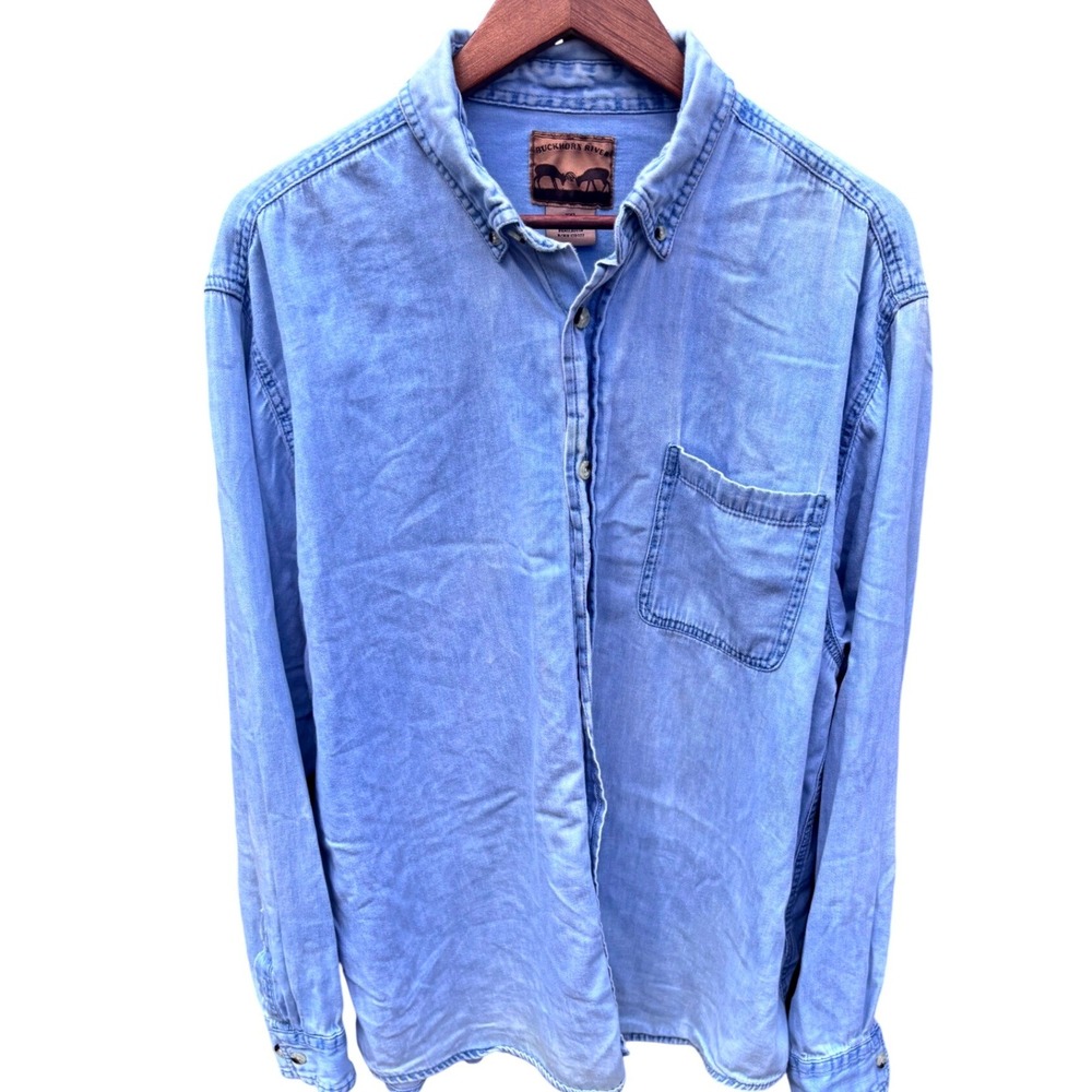 Buckhorn River Denim Shirt Mens XXL Light Blue Cotton Long Sleeve Button Up